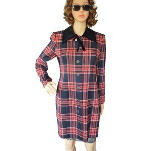 Vintage 60s Nonnoca Plaid Double Breasted Coat Dress Size XS Coquette Holiday
